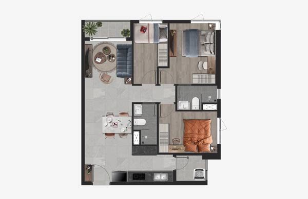 Mặt bằng 3 Phòng Ngủ